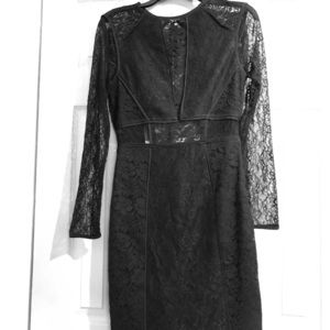 Midi black long sleeve lace dress